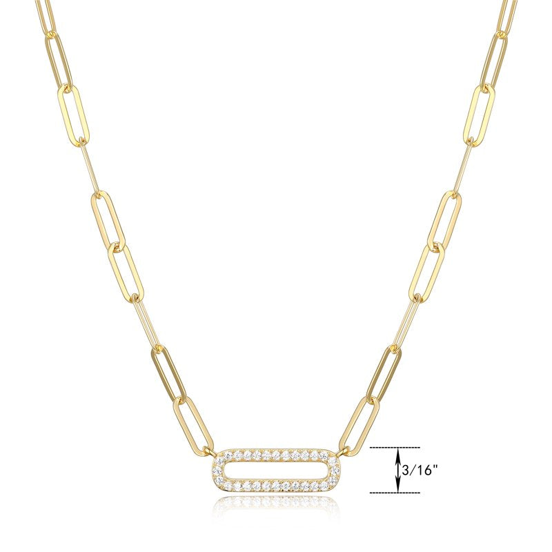 Cubic Zirconia Paperclip Necklace 18" in 18K Gold Over Sterling Silver for Women