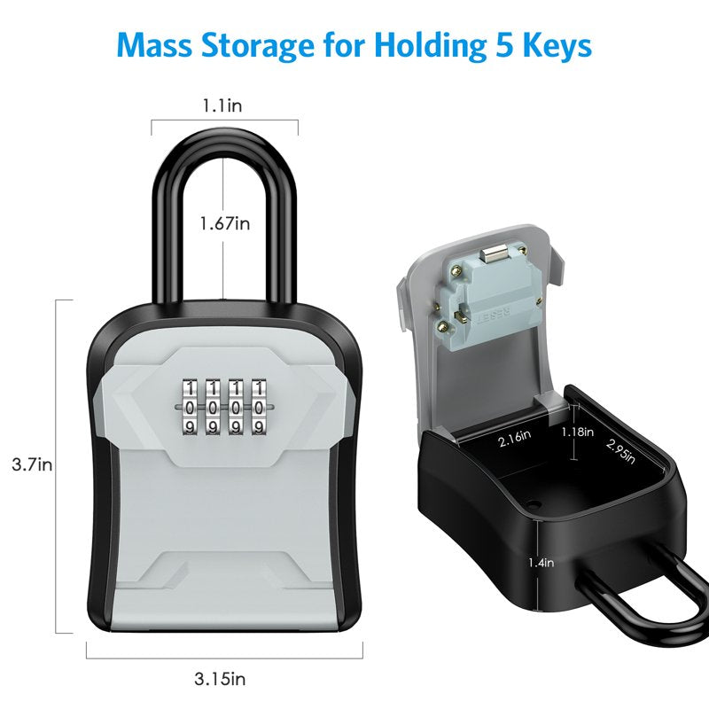 Key Lock Box with Removable Shackle 4-Digit Combination for Home & Garage Security