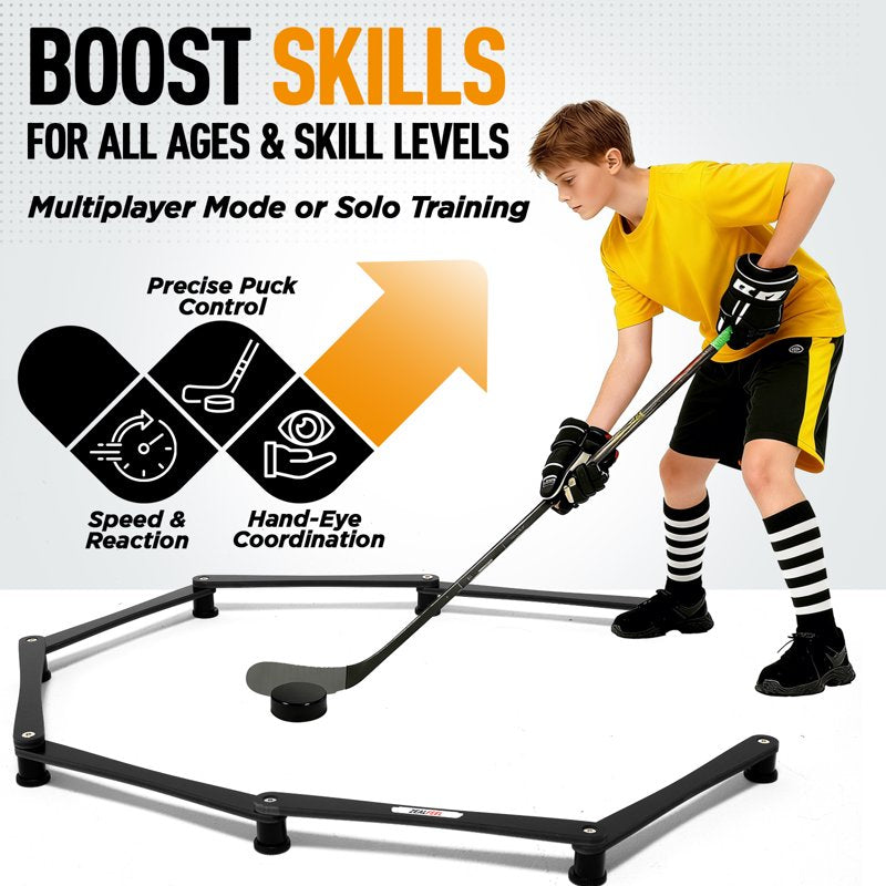 Adjustable Hockey Stickhandling Trainer for Puck Control & Speed - Portable & Foldable