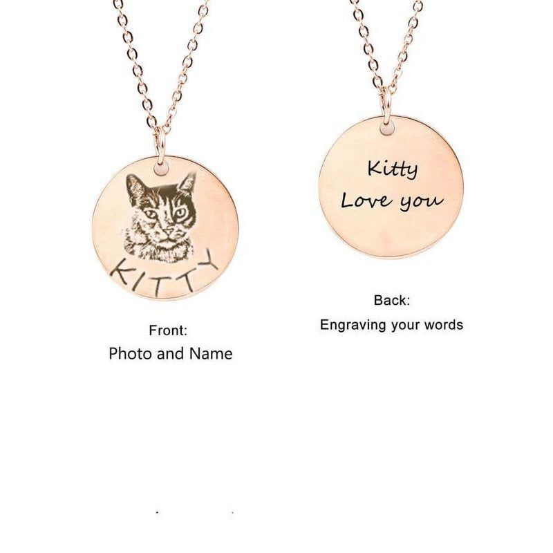 Personalized Pet Portrait Necklace - Silver, Gold, Rose Gold Engravable Dog & Cat Jewelry