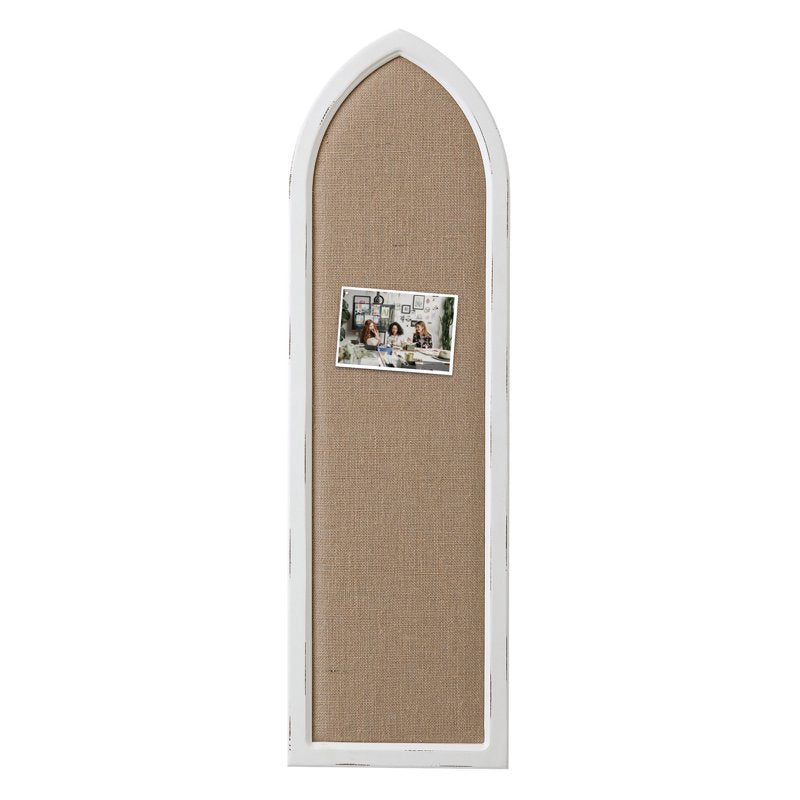 White Linen Bulletin Board with Wooden Frame - Vertical Wall Organizer
