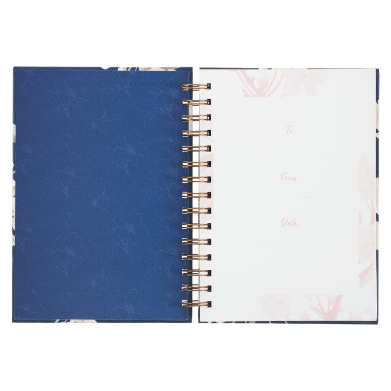Inspirational Navy Blue Floral Spiral Journal Notebook with 192 Ruled Pages