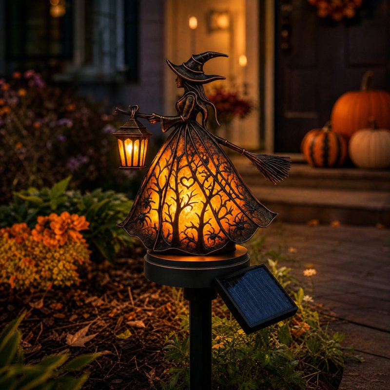 Solar Powered Halloween Witch Garden Stake Light, Waterproof Outdoor Pathway Decor