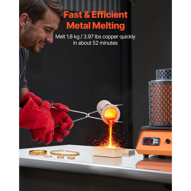 Electric Melting Furnace 1500W Metal Smelter Kit for Jewelry and Metal Casting