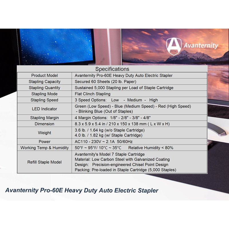 Avanternity Pro-60E Heavy Duty Auto Electric Stapler - 60 Sheet Variation