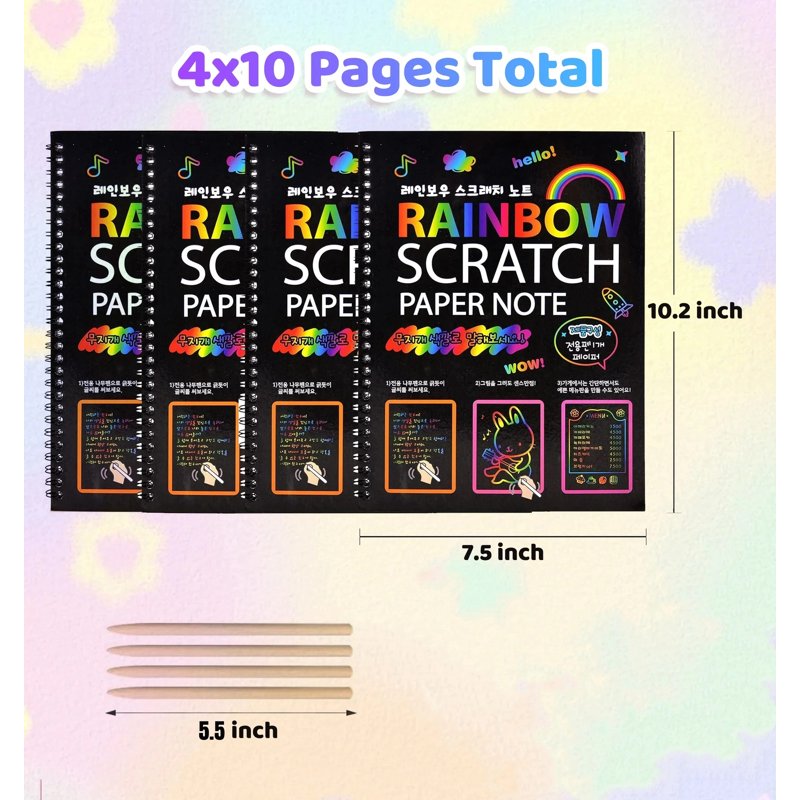 Rainbow Scratch Art Notebooks Set for Kids Creative Drawing and Craft