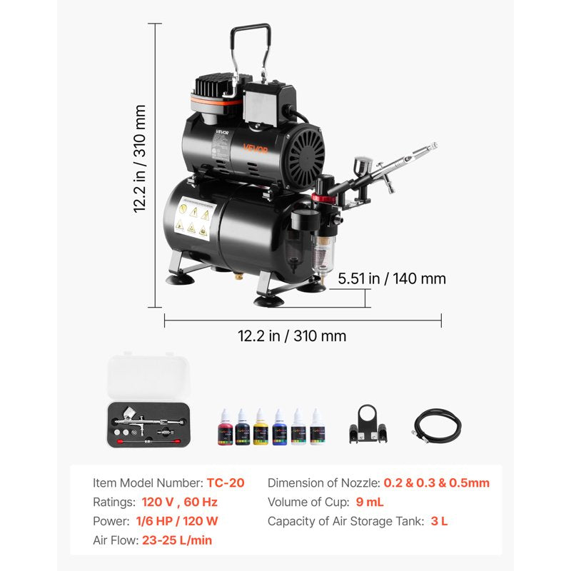 Airbrush Kit with Compressor and 3 Tips for Cake Decorating & Model Painting