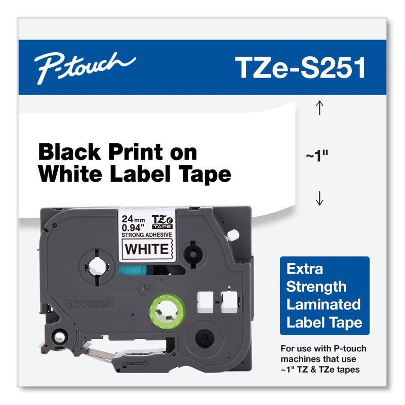 Brother Genuine 1-Inch Black on White Laminated Label Tape for P-Touch