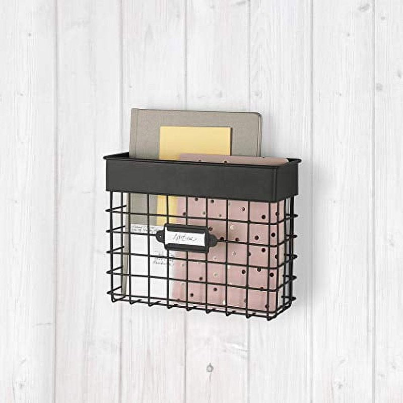 Wall Mount Mail Organizer for Entryway Office Desk Paper Folder Small Black