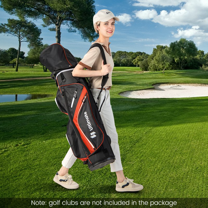 Costway Red 14-Way Top Golf Cart Bag with 9 Pockets & Rain Hood - Lightweight