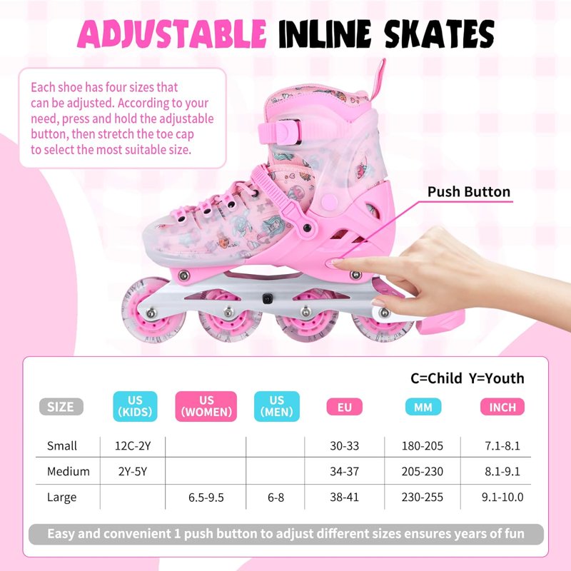 Kids Adjustable Inline Skates with Light-Up Wheels & Protective Gear Set