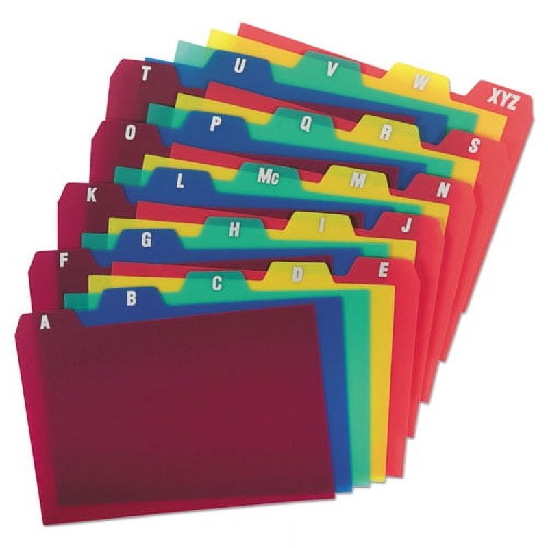A-Z Card Guides Set with Top Tab Dividers 4x6 Assorted Colors 25/Set