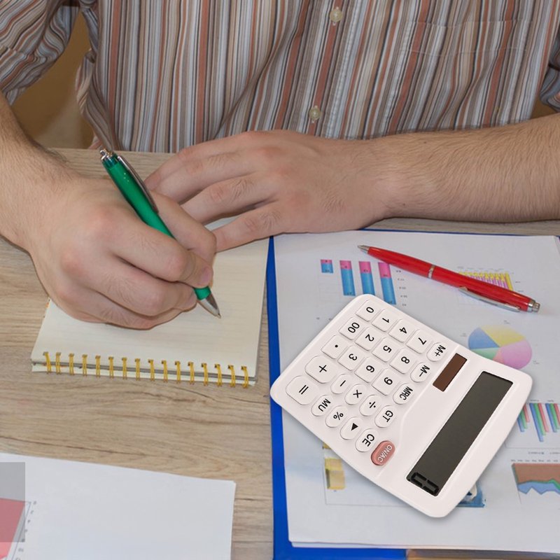 12-Digit Solar & Battery Powered Desktop Calculator - Office & Home Use