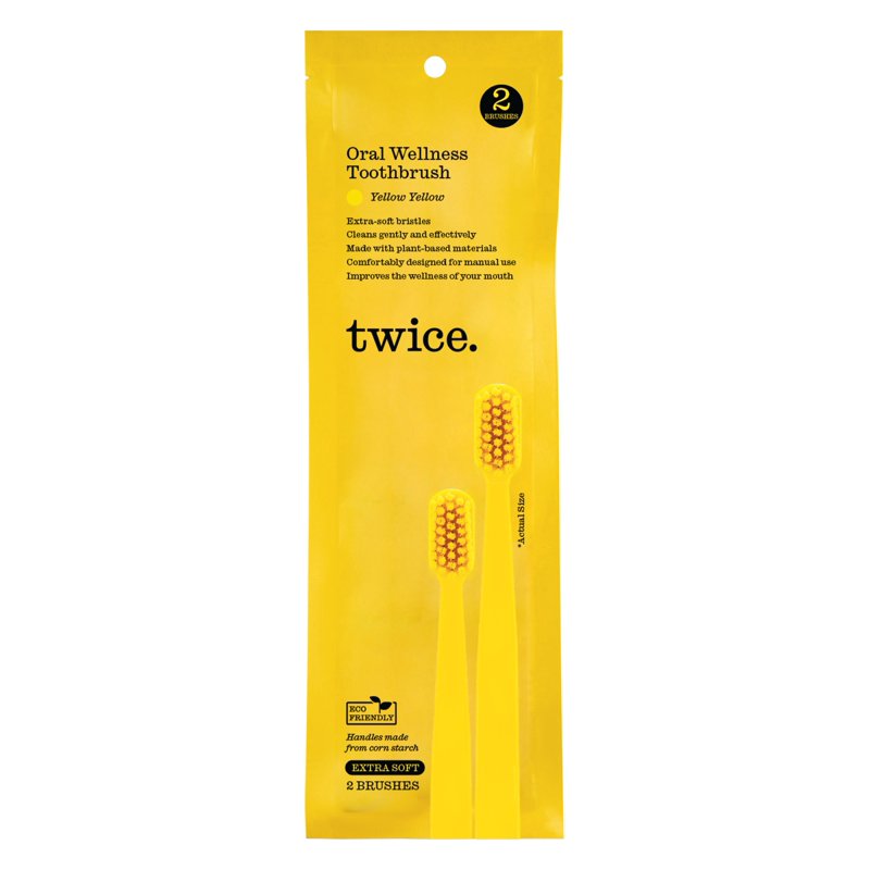 Extra Soft Manual Toothbrush 2 Pack with Eco-Friendly Handle - Yellow