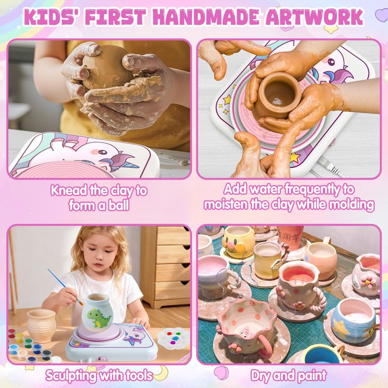 Kids Pottery Wheel Kit with Air-Dry Clay and Creative Tools - Suitable for Ages 6-12