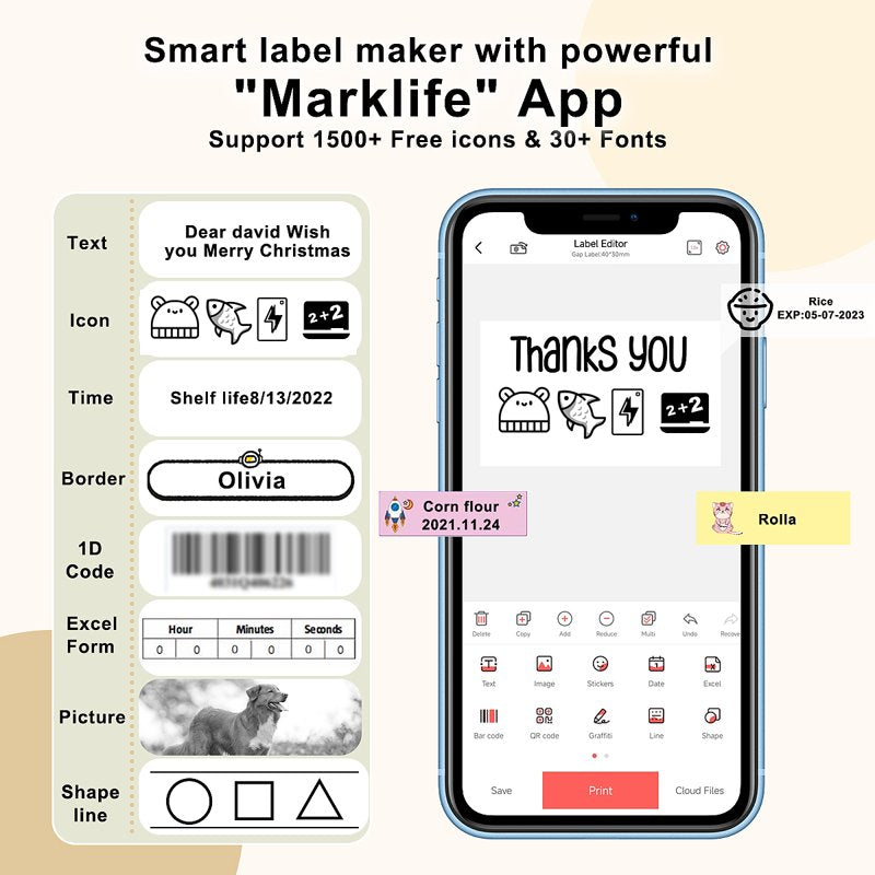 Bluetooth Label Maker with Tape - Portable Thermal Printer for Home & Office