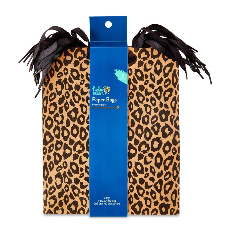 Large Brown Leopard Gift Bags - 8x10 Inch, Set of 7 for Crafts & Events