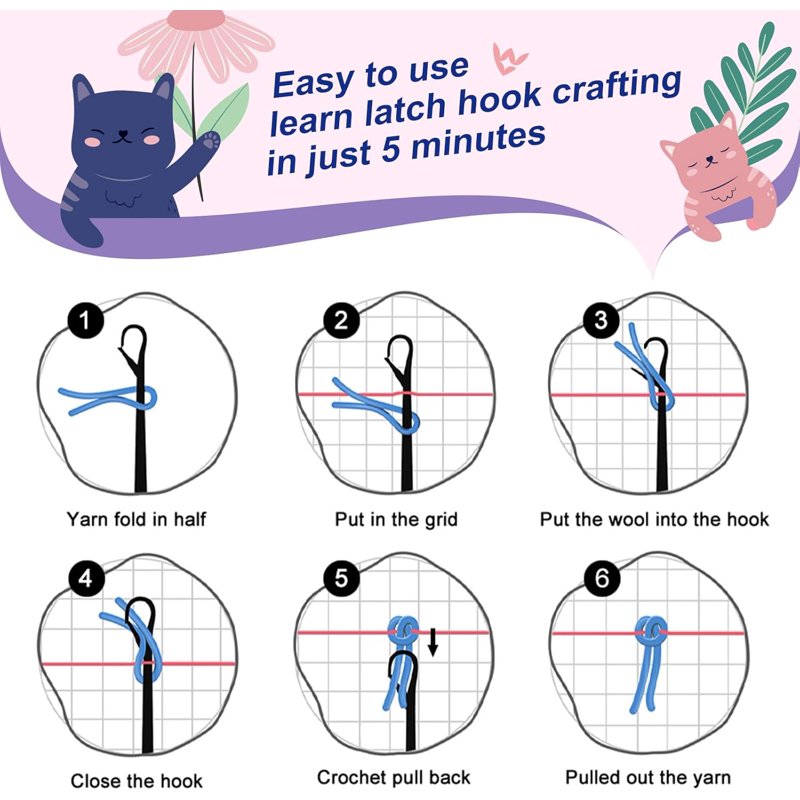 Latch Hook Craft Kit for Adults - Colorful Animal Pillow & Rug Making
