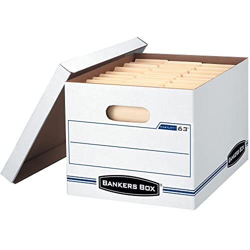 Office Storage Boxes - White and Blue File Organizer with Lift-Off Lid, 12 Pack