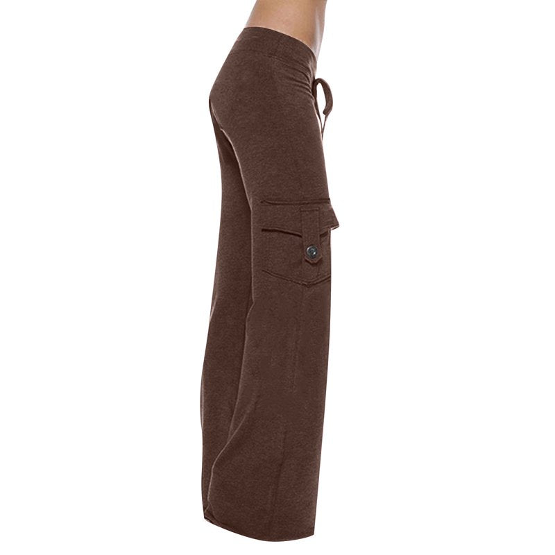 Women's Plus Size Cargo Pants with Pockets - Lightweight Elastic Waist Yoga & Workout Trousers