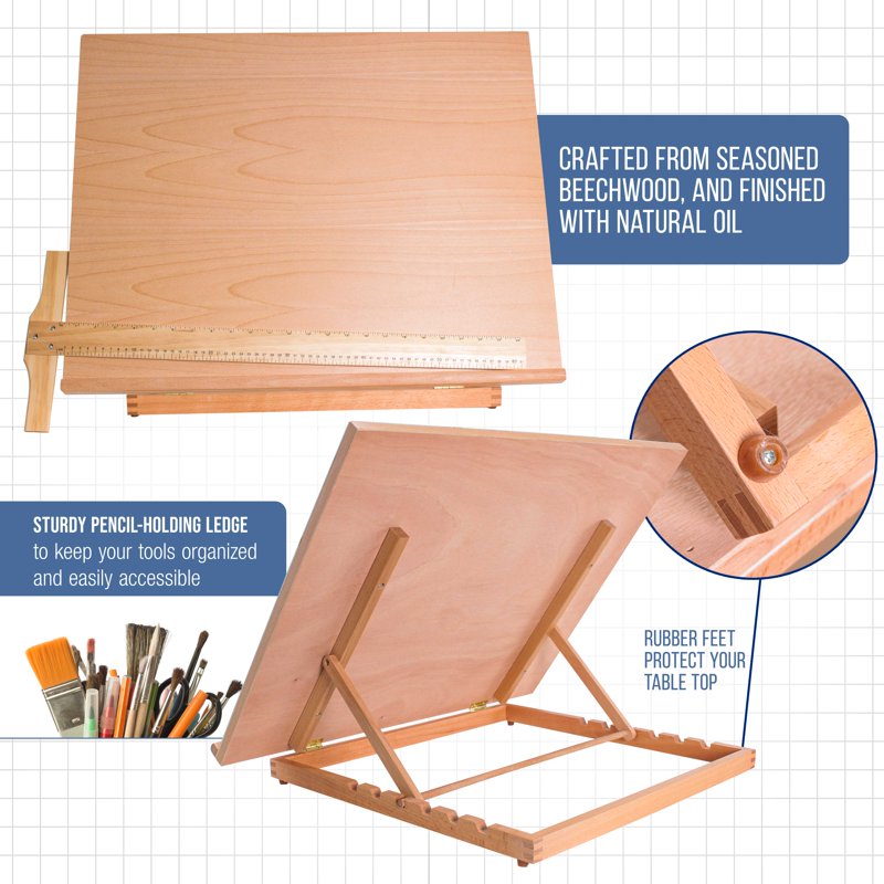 Extra Large Adjustable Wood Artist Drawing Board with Drafting T-Square