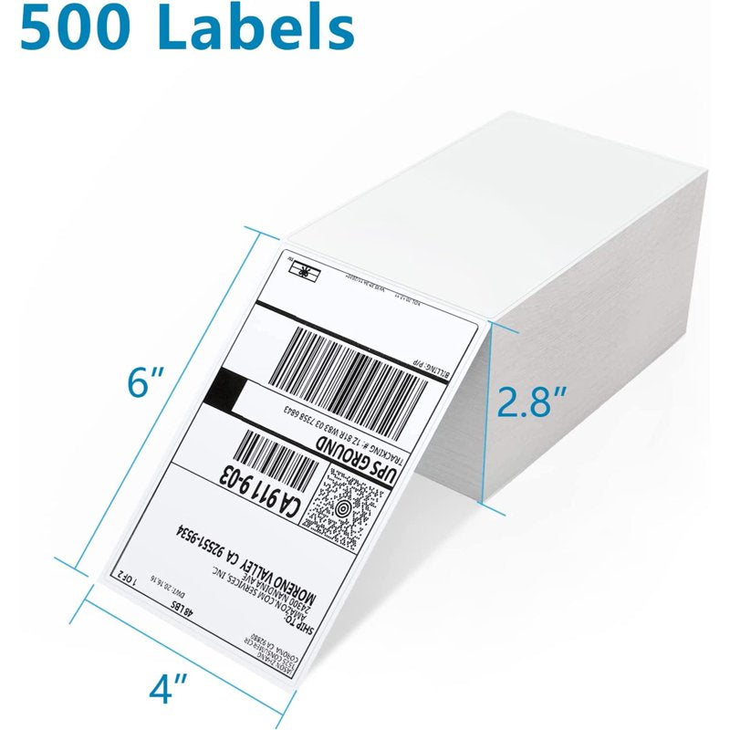 Thermal Shipping Labels 4x6 - Self-Adhesive Fanfold Paper for Thermal Printers, 500 Labels