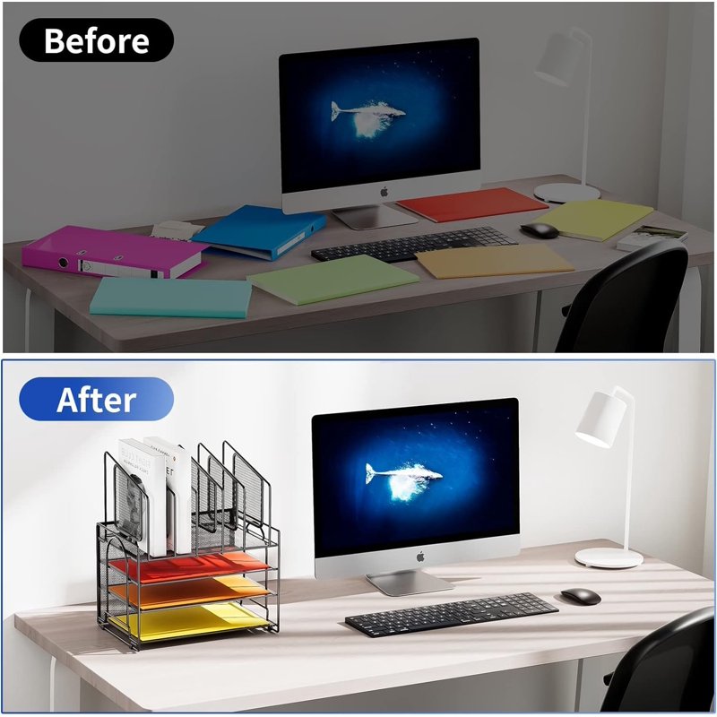 4-Tier Mesh Desk File Organizer with Vertical and Horizontal Storage