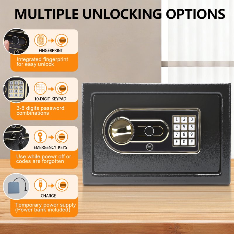 4 Cuft Electronic Digital Security Safe with Fingerprint & Alarm for Home Office Hotel