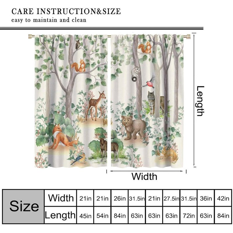 Kids Cartoon Forest Animal Curtains Set - Insulated Window Drapes for Nursery & Bedroom
