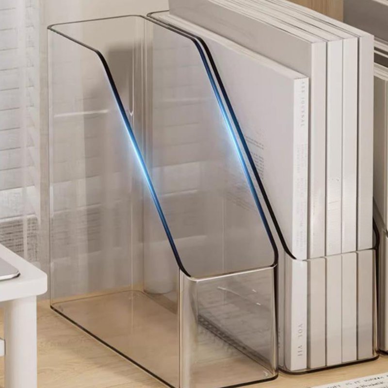 Acrylic Desk Organizer File Holder - Transparent Vertical Magazine Rack for Office & Home