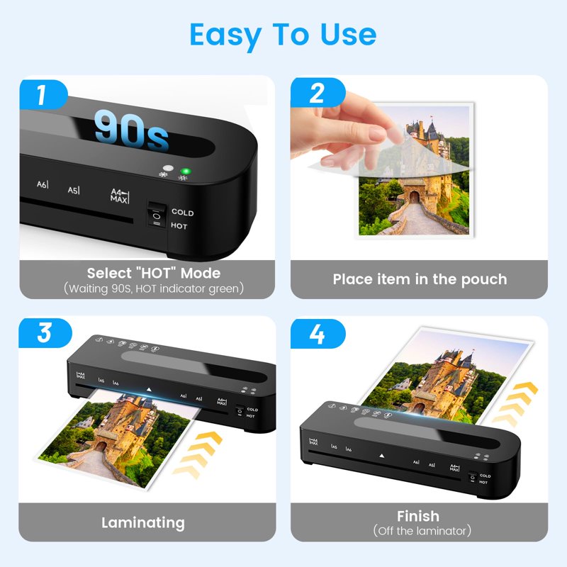 A4 Laminator Machine Hot & Cold Dual Function with 10 Laminating Sheets - Compact Office & Home Use