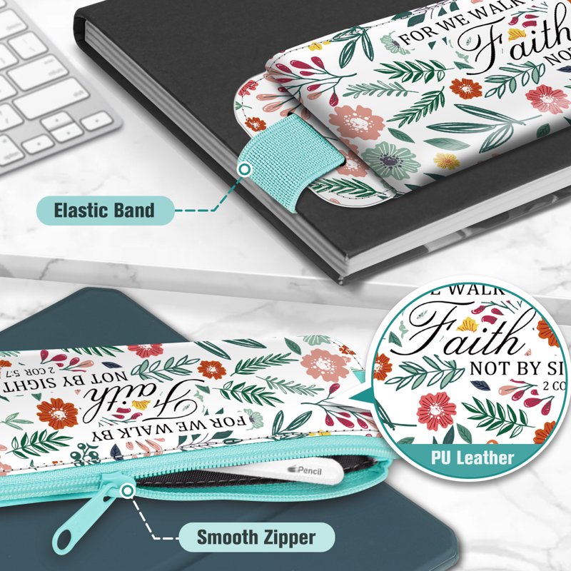 Elastic Pen Holder for Notebooks - Leather Pencil Pouch with Zipper & Elastic Band