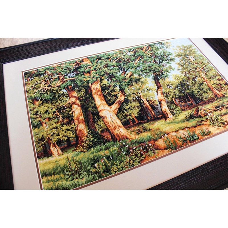Cross-Stitch Kit with Oak Tree Landscape - 18-Count Aida Fabric, Floss & Needle