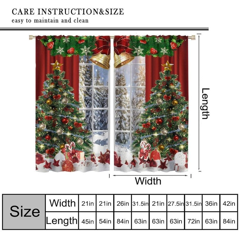 Christmas Window Curtains 2-Piece Set Holiday Decor for Living Room & Bedroom