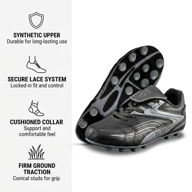 Vizari Youth Firm Ground Soccer Cleats 8.5 Black – Comfortable, Durable Kids Outdoor Soccer Shoes