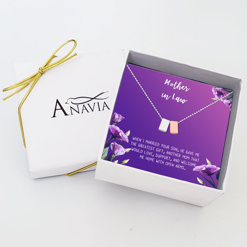 Mother in Law Necklace Gift Set for Mothers Day with Card - Silver & Rose Gold, Purple Gradient