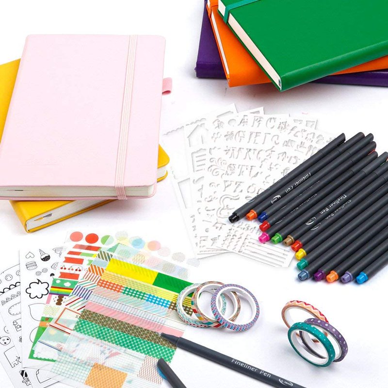 Bullet Dotted Journal Kit with Pens & Stickers - A5 Notebook for Planning & Journaling