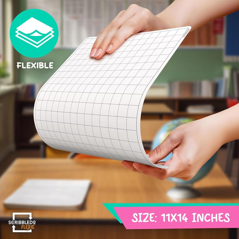 Large Grid Dry Erase Sheets 11x14 Inches - Math Practice Whiteboard Sheets, Pack of 10