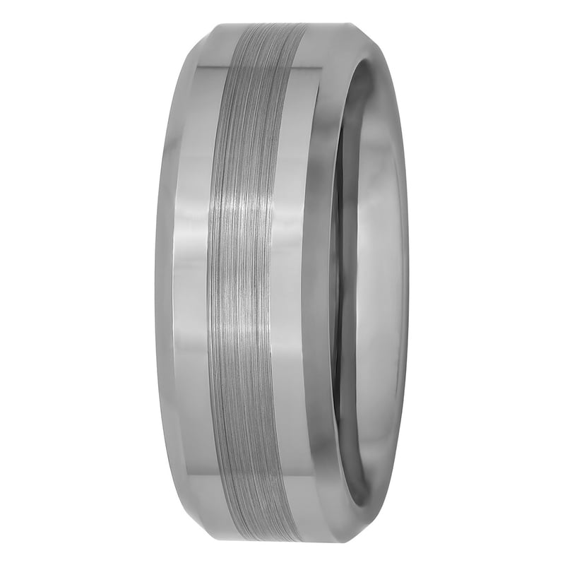Men's Tungsten Beveled Satin Center Ring Wedding Band