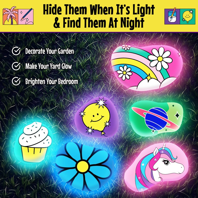 Glow in The Dark Rock Painting Kit for Kids - Arts & Crafts Set with 10 River Rocks