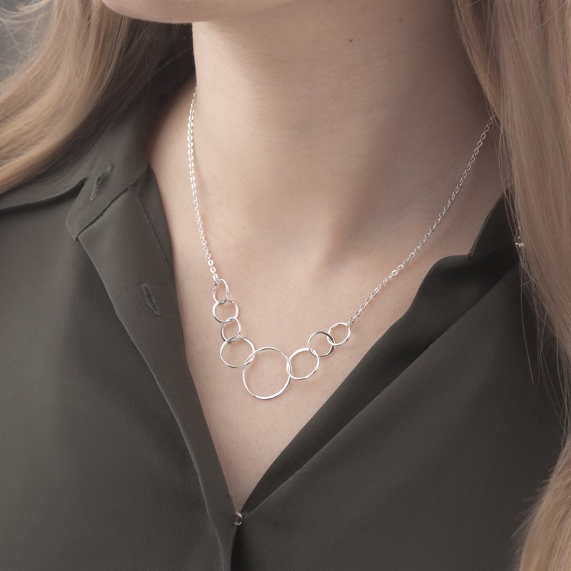 Sterling Silver 80th Birthday Necklace with 8 Flat Circles - Custom Name Gift for Grandma