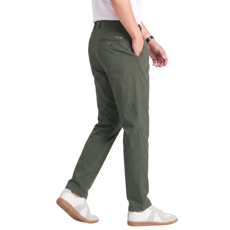 Men's Casual Stretch Work Pants with Flex Waist - Flat Front Trousers