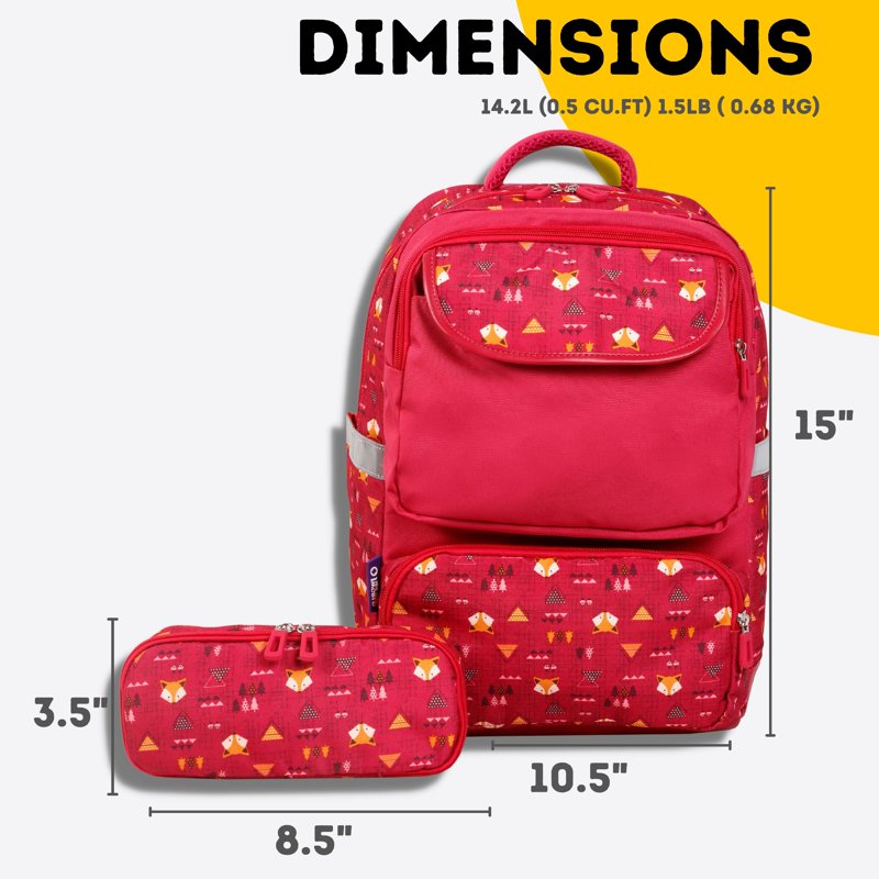 Kids 15-Inch School Backpack with Pencil Case - Reflective & Padded Comfort