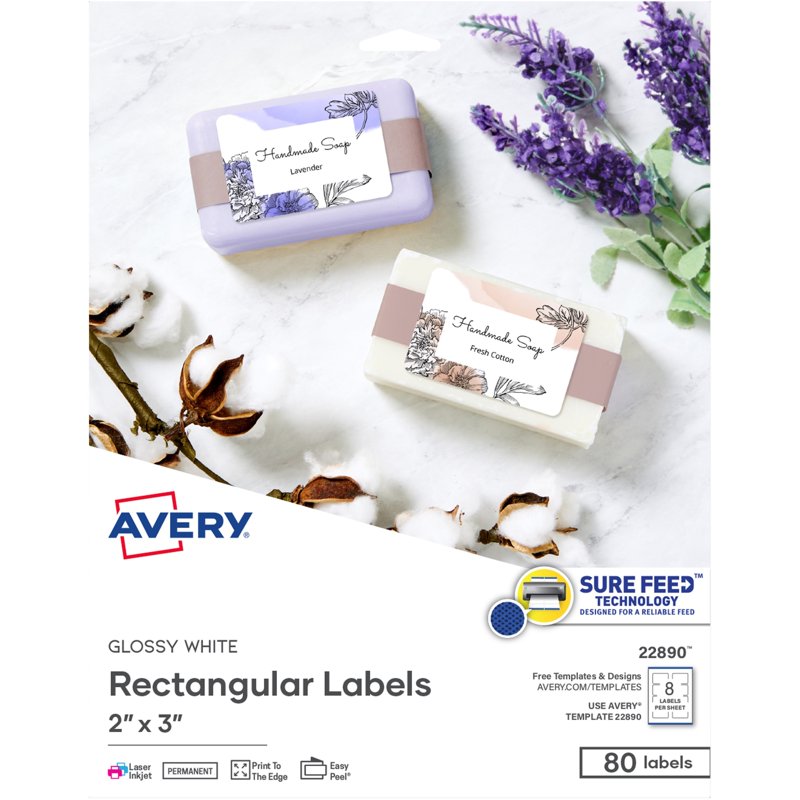 White Glossy Rectangle Labels 2x3 Inches for Laser and Inkjet Printers, 80 Pack