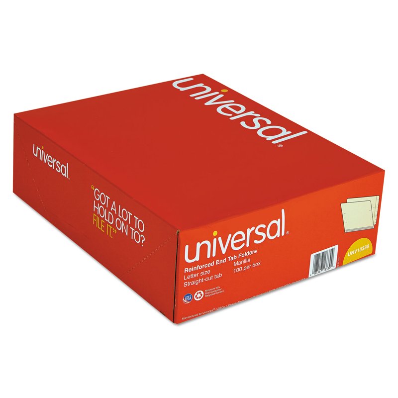 Reinforced Straight End Tab File Folders - Manila, Letter Size, 100/Box