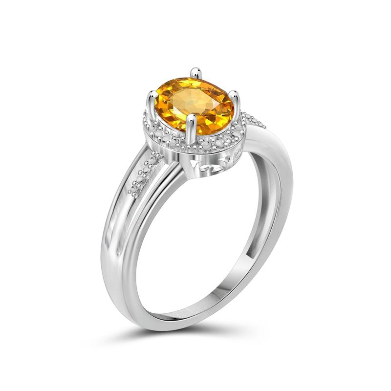 Sterling Silver Citrine Birthstone Ring with White Diamond Accent - 6 Size