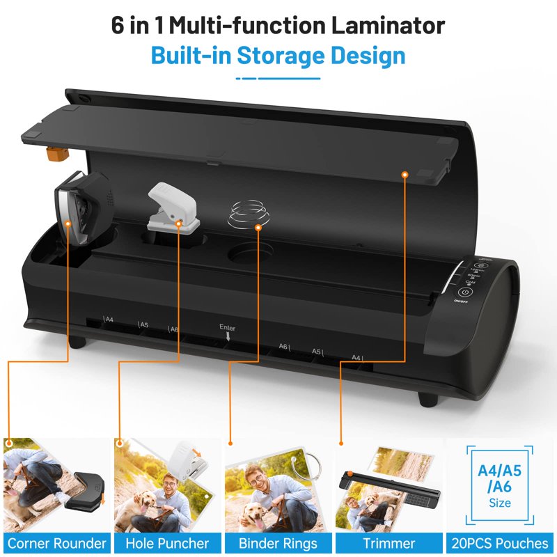A4 Laminator Machine with 20 Pouches Hot Cold 9-Inch Personal Laminator for Home Office School