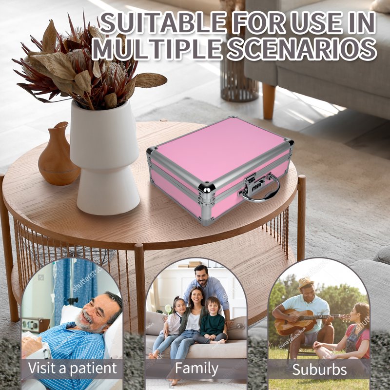 Large Aluminium Lock Box for Medications and Valuables - Pink, Travel & Home Use