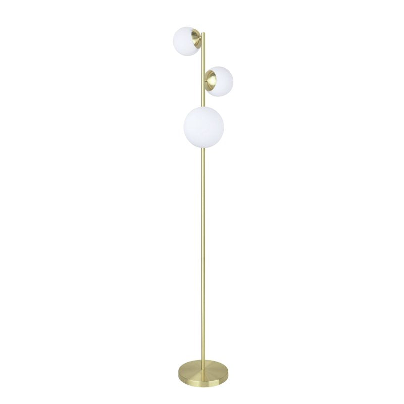Three-Light Floor Lamp Satin Brass 65.5 Inches Modern Transitional Design