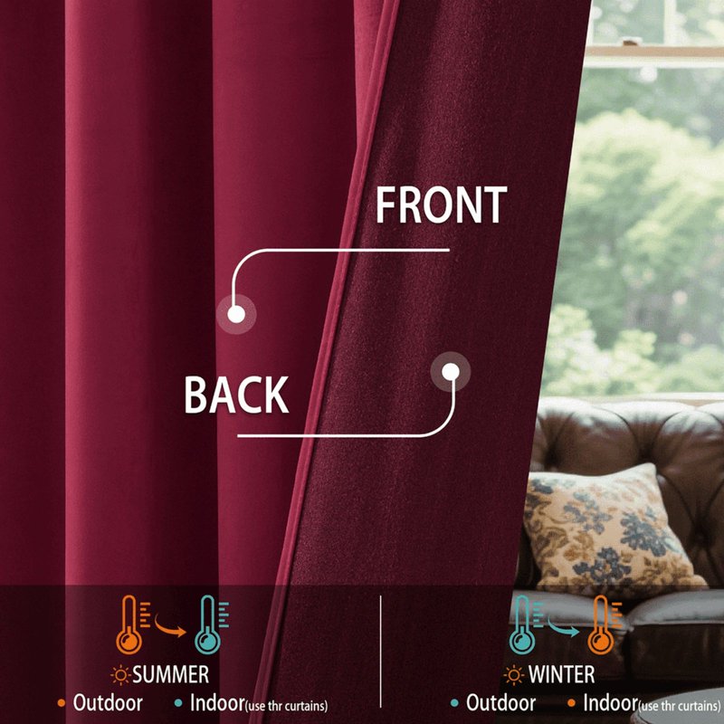 Luxury Velvet Insulated Blackout Curtains - Room Darkening Thermal Drapes